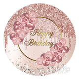 Load image into Gallery viewer, Lofaris Circle Rose Gold Pink Flower Happy Birthday Backdrop