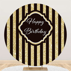 Lofaris Circle Simple Gold Black Stripe Happy Birthday Backdrop