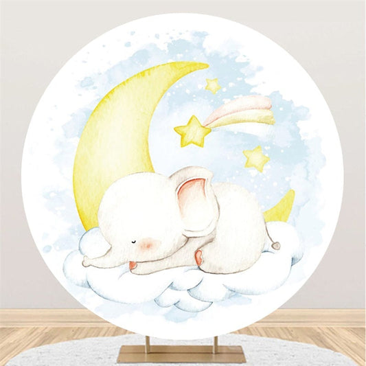 Lofaris Circle Sleepy Elephant And Moon Baby Shower Backdrop