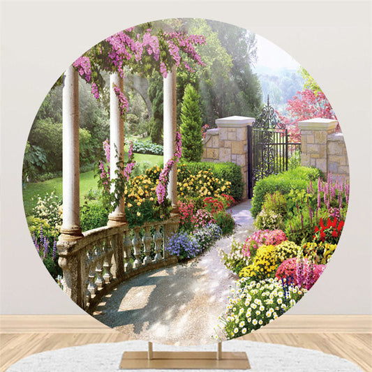 Lofaris Circle Spring Flower Backyard Happy Holiday Backdrop