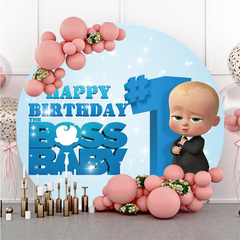 Lofaris Circle Suit Baby Happy 1st Birthday Blue Backdrops