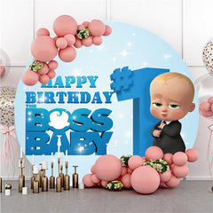 Lofaris Circle Suit Baby Happy 1st Birthday Blue Backdrops