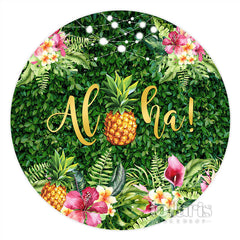 Lofaris Circle Summer Aloha Pineapple Happy Birthday Backdrop