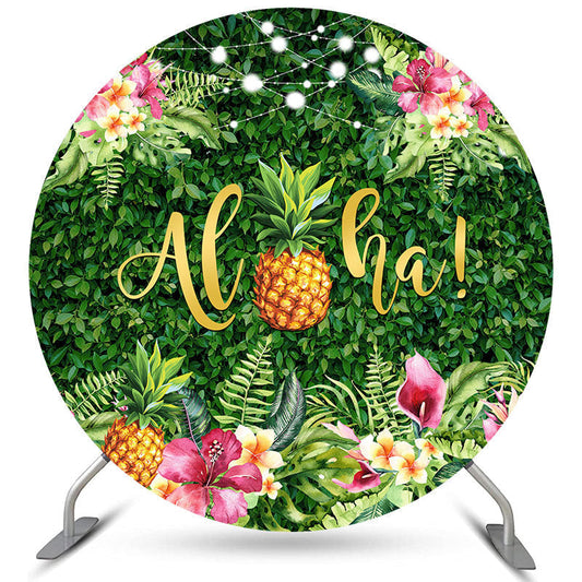 Lofaris Circle Summer Aloha Pineapple Happy Birthday Backdrop