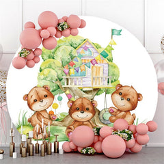Lofaris Circle Teddy Bears And Tree House Baby Shower Backdrop