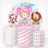 Load image into Gallery viewer, Lofaris Circus Girl Animals Pink Round Birthday Backdrop Kit