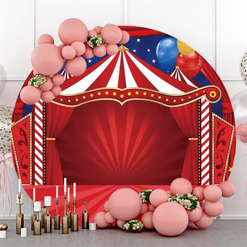 Lofaris Circus Stage Red Carpet With Balloon Circle Backdrop