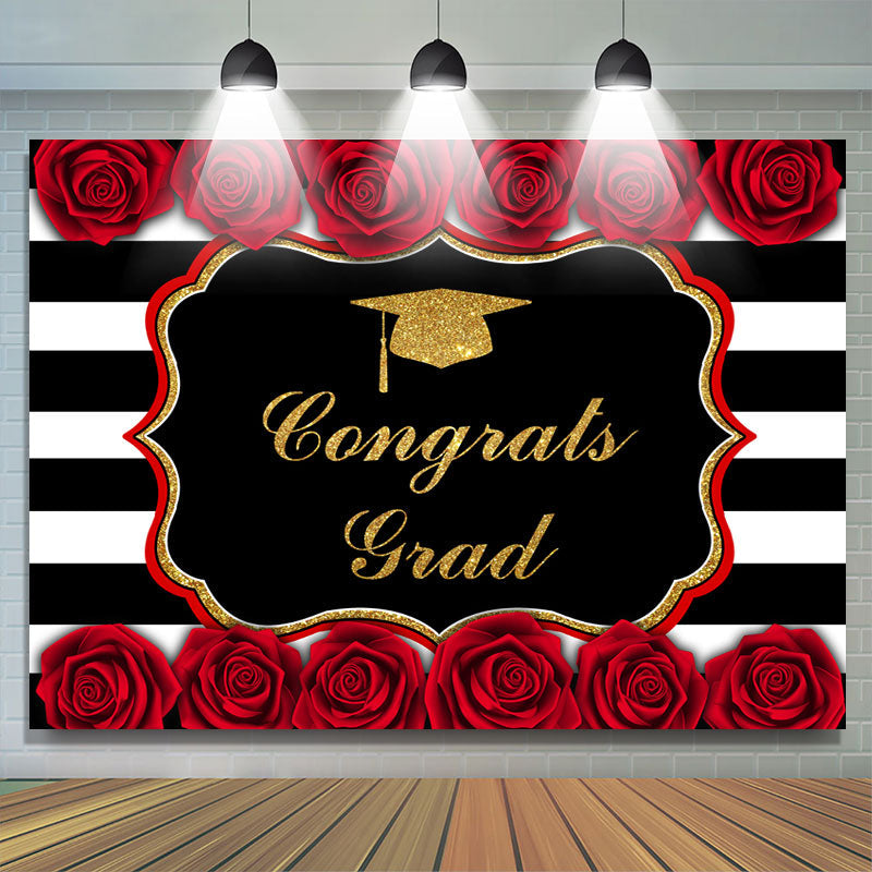 Lofaris Class of 2022 Congrats Grad Floral Graduation Stripes Gold Cap Backdrop