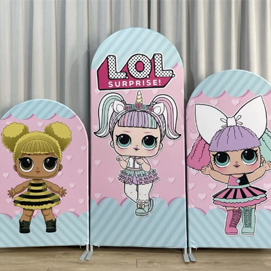 Lofaris (Clearance) 3 Pcs Surprise Theme Little Girls Pink Birthday Arch Backdrop Kit