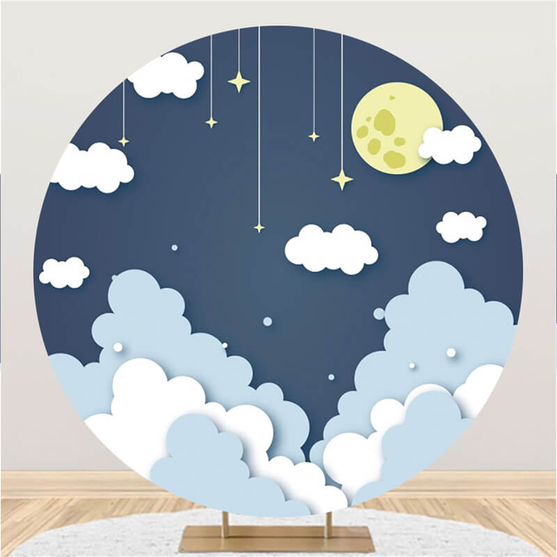 Lofaris Cloud And Moonnight Simple Round Baby Shower Backdrop