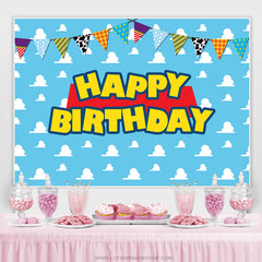 Lofaris Clouds With Flags Happy Birthday Backdrop For Kids