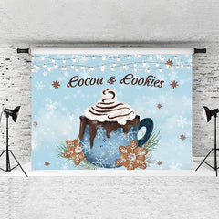 Lofaris Cocoa And Cookie Glitter Lights Snow Blue Winter Backdrops