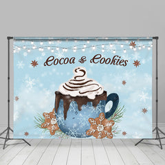 Lofaris Cocoa And Cookie Glitter Lights Snow Blue Winter Backdrops