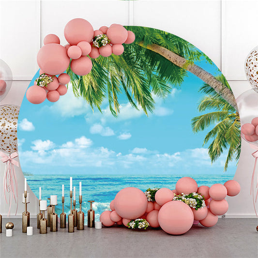 Lofaris Coconut Tree And Blue Sky Beach Round Summer Backdrop