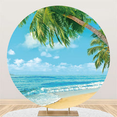 Lofaris Coconut Tree And Blue Sky Beach Round Summer Backdrop
