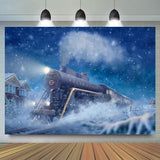 Load image into Gallery viewer, Lofaris Cold Moving Train Snow Night Winter Backdrop for Party
