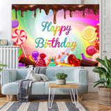 Load image into Gallery viewer, Lofaris Color Candy World Chocolates Happy Birthday Backdrop