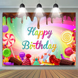 Load image into Gallery viewer, Lofaris Color Candy World Chocolates Happy Birthday Backdrop