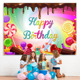 Load image into Gallery viewer, Lofaris Color Candy World Chocolates Happy Birthday Backdrop