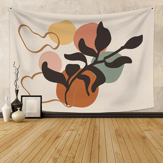 Lofaris Color Circle And Black Leaves Bohemian Wall Tapestry