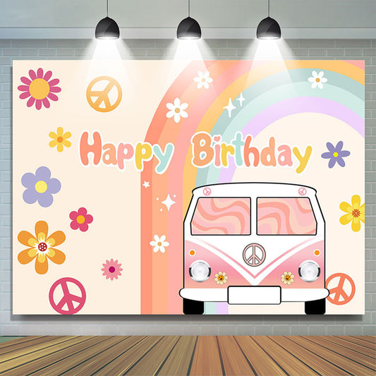 Lofaris Color Floral Car Rainbow Happy Birthday Backdrop