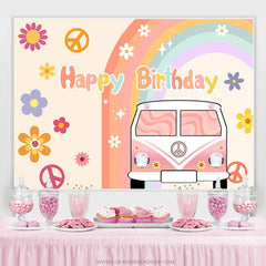 Lofaris Color Floral Car Rainbow Happy Birthday Backdrop