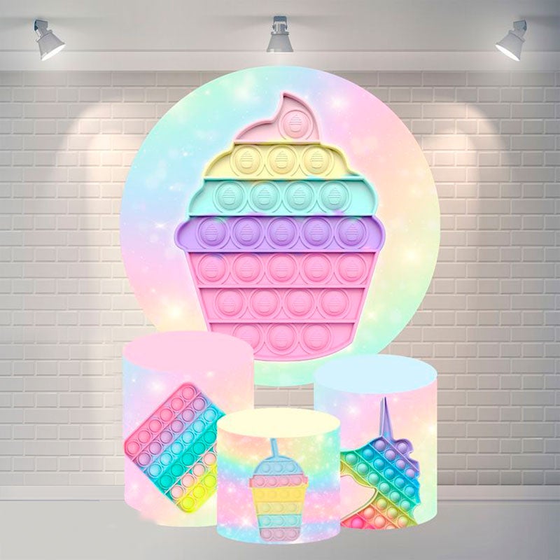 Lofaris Color Ice Cream Pop It Round Happy Birthday Backdrop
