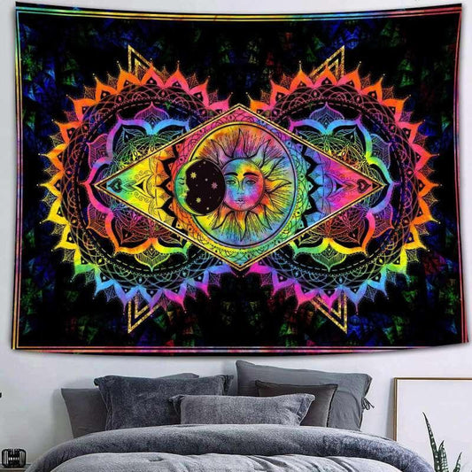 Lofaris Color Sun And Moon Trippy Novelty Mandala Wall Tapestry