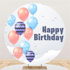 Lofaris Colored Balloons White Round Happy Birthday Backdrop