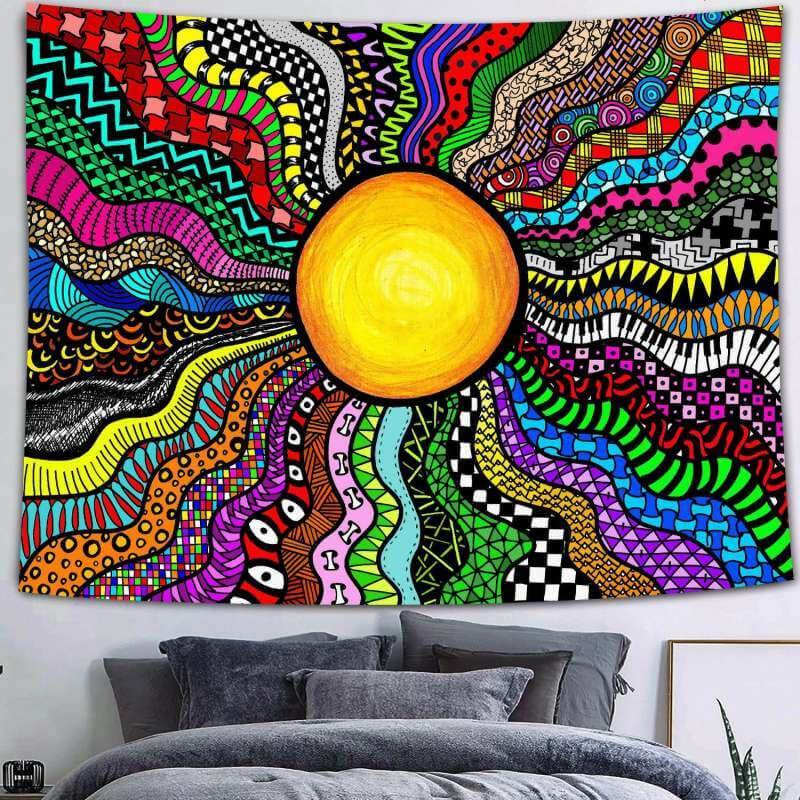 Lofaris Colored Curved Line Novelty Trippy Abstract Wall Tapestry