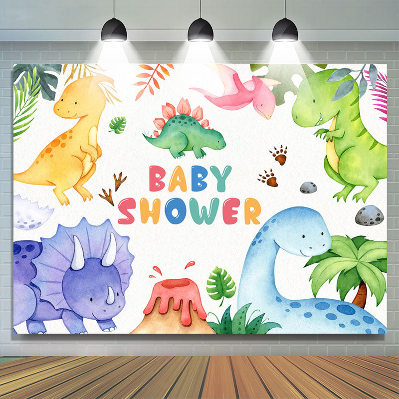 Lofaris Colored Dinosaur Jungle Cartoon Baby Shower Backdrop