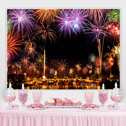 Lofaris Colored Firewokes And Lights Night Birthday Backdrop