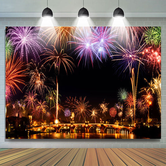 Lofaris Colored Firewokes And Lights Night Birthday Backdrop