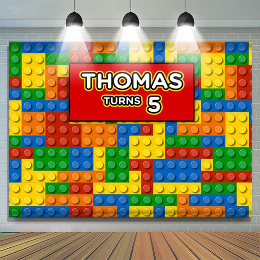 Lofaris Colored Plastic Bricks 5th Birthday Backdrop For Boy