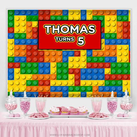 Lofaris Colored Plastic Bricks 5th Birthday Backdrop For Boy