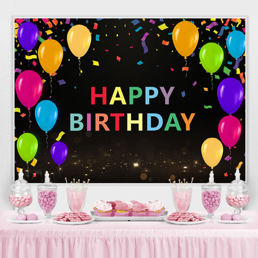 Lofaris Colored Ribbon Balloon Happy Birthday Black Backdrop for Party