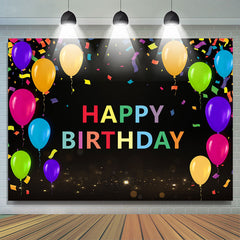 Lofaris Colored Ribbon Balloon Happy Birthday Black Backdrop for Party
