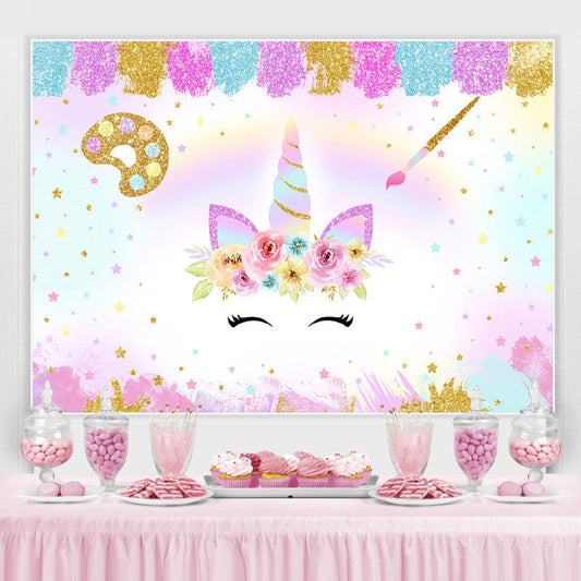 Lofaris Colored Star And Unicorn Glitter Baby Shower Backdrop