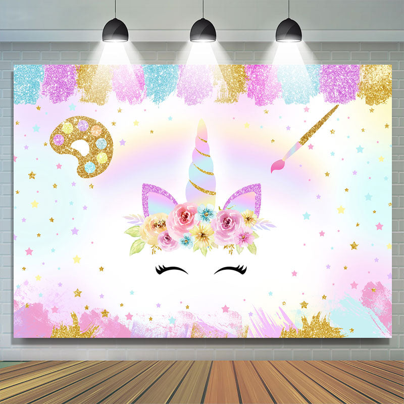 Lofaris Colored Star And Unicorn Glitter Baby Shower Backdrop