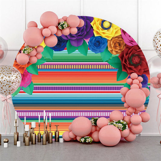 Lofaris Colored Stripe Happy Birthday Round Backdrop For Party