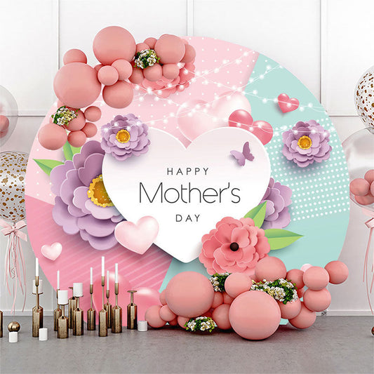 Lofaris Colorful 3D Floral Heard Circle Mothers Day Backdrop