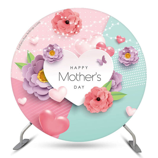 Lofaris Colorful 3D Floral Heard Circle Mothers Day Backdrop