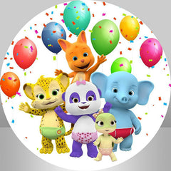 Lofaris Colorful Balloons Cartoon Character Birthday Backdrop Kit