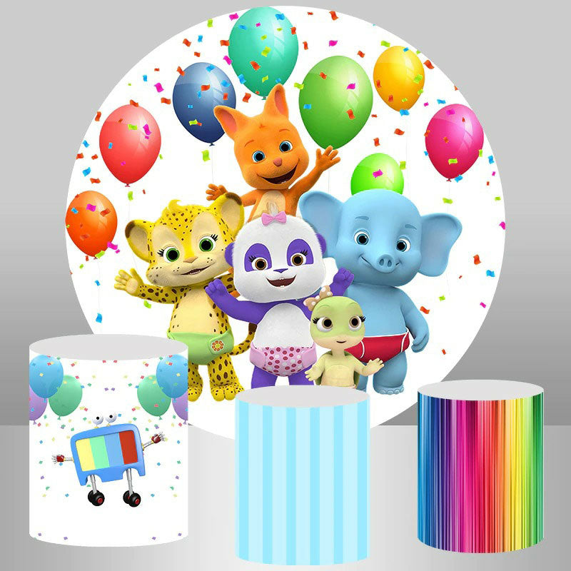 Lofaris Colorful Balloons Cartoon Character Birthday Backdrop Kit
