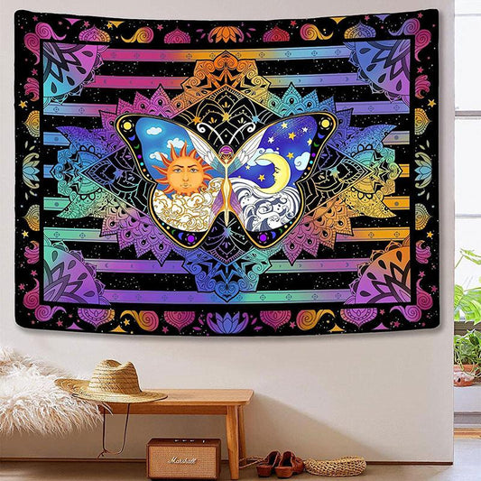 Lofaris Colorful Butterfly Abstract Galaxy Mandala Wall Tapestry