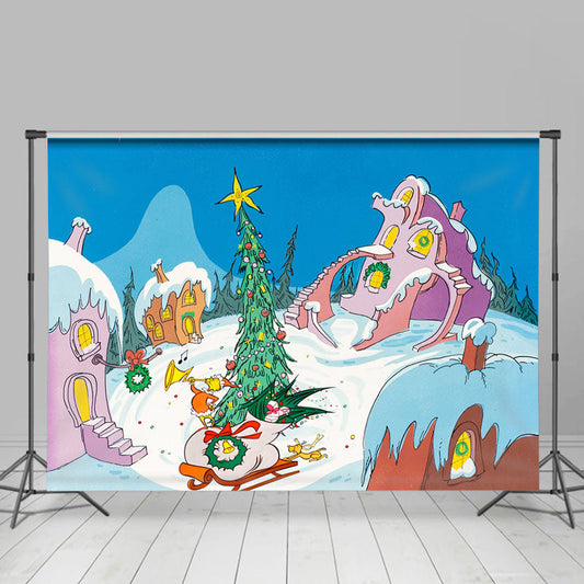 Lofaris Colorful Cartoon Holiday Xmas Whoville Backdrop