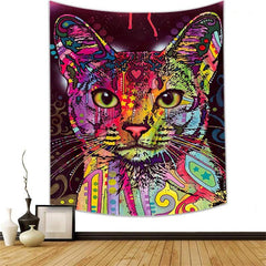 Lofaris Colorful Cat 3D Printed Painting Style Wall Tapestry