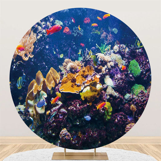 Lofaris Colorful CoralRreef And Small Fish Round Summer Backdrop