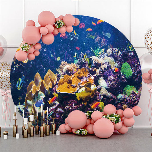 Lofaris Colorful CoralRreef And Small Fish Round Summer Backdrop