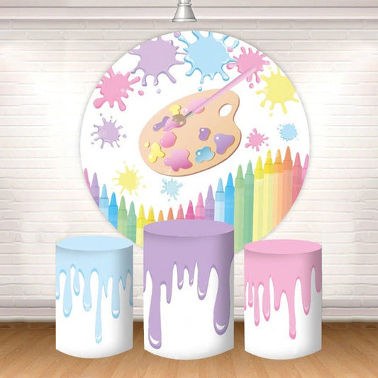 Lofaris Colorful Crayons Palette Kids Round Backdrop Kit